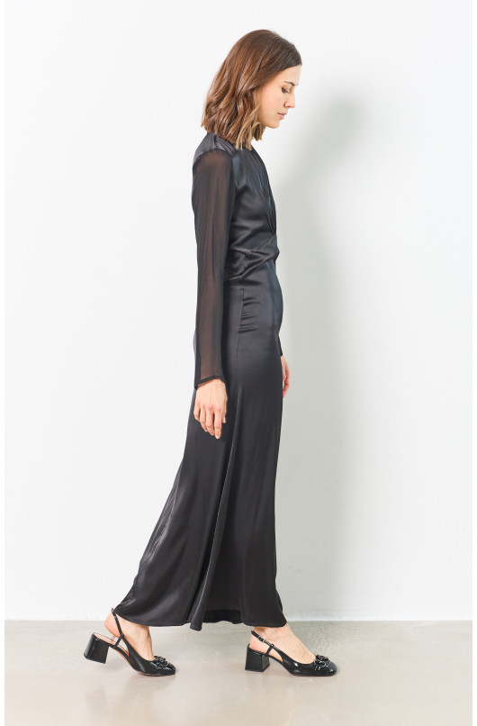 TWO-MATERIAL LONG DRESS WITH STAND-UP COLLAR - 11