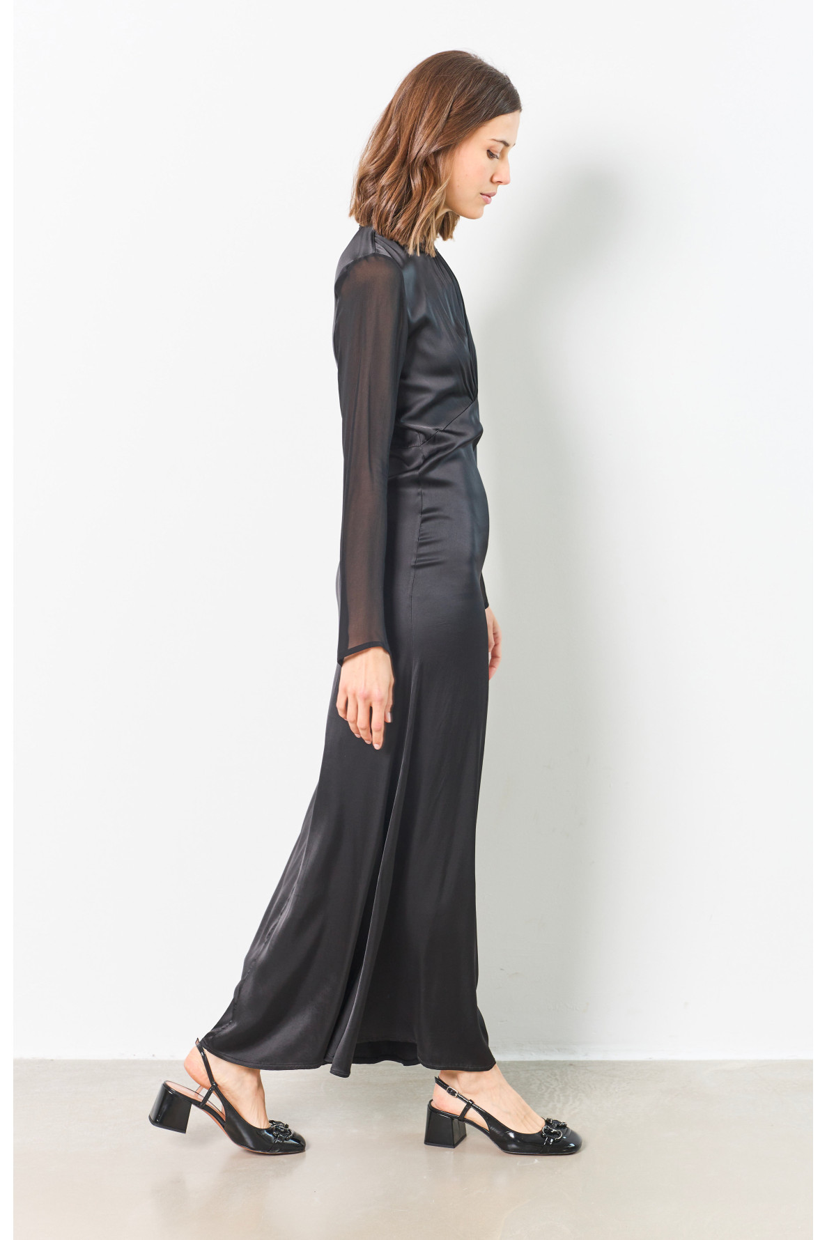 TWO-MATERIAL LONG DRESS WITH STAND-UP COLLAR - 11