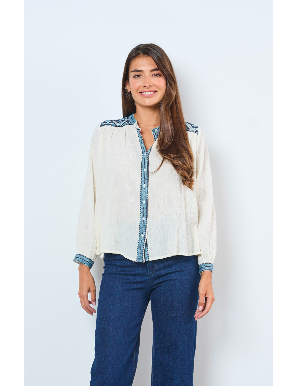 GEBORDUURDE BLOUSE - 