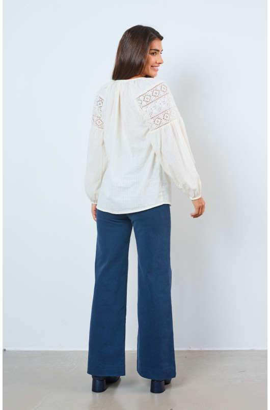 GEBORDUURDE WITTE BLOUSE - 5