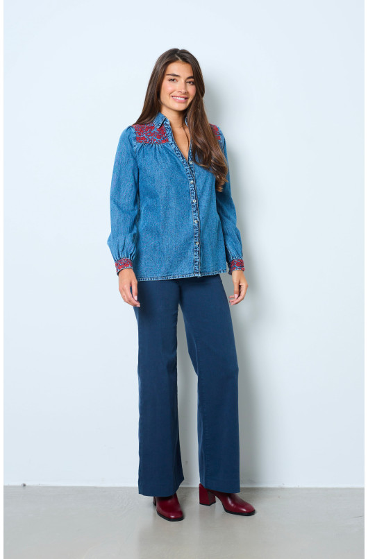 GEBORDUURDE DENIM BLOUSE - 2