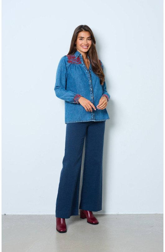 EMBROIDERED DENIM BLOUSE - 1 - Maison Hotel - 1 