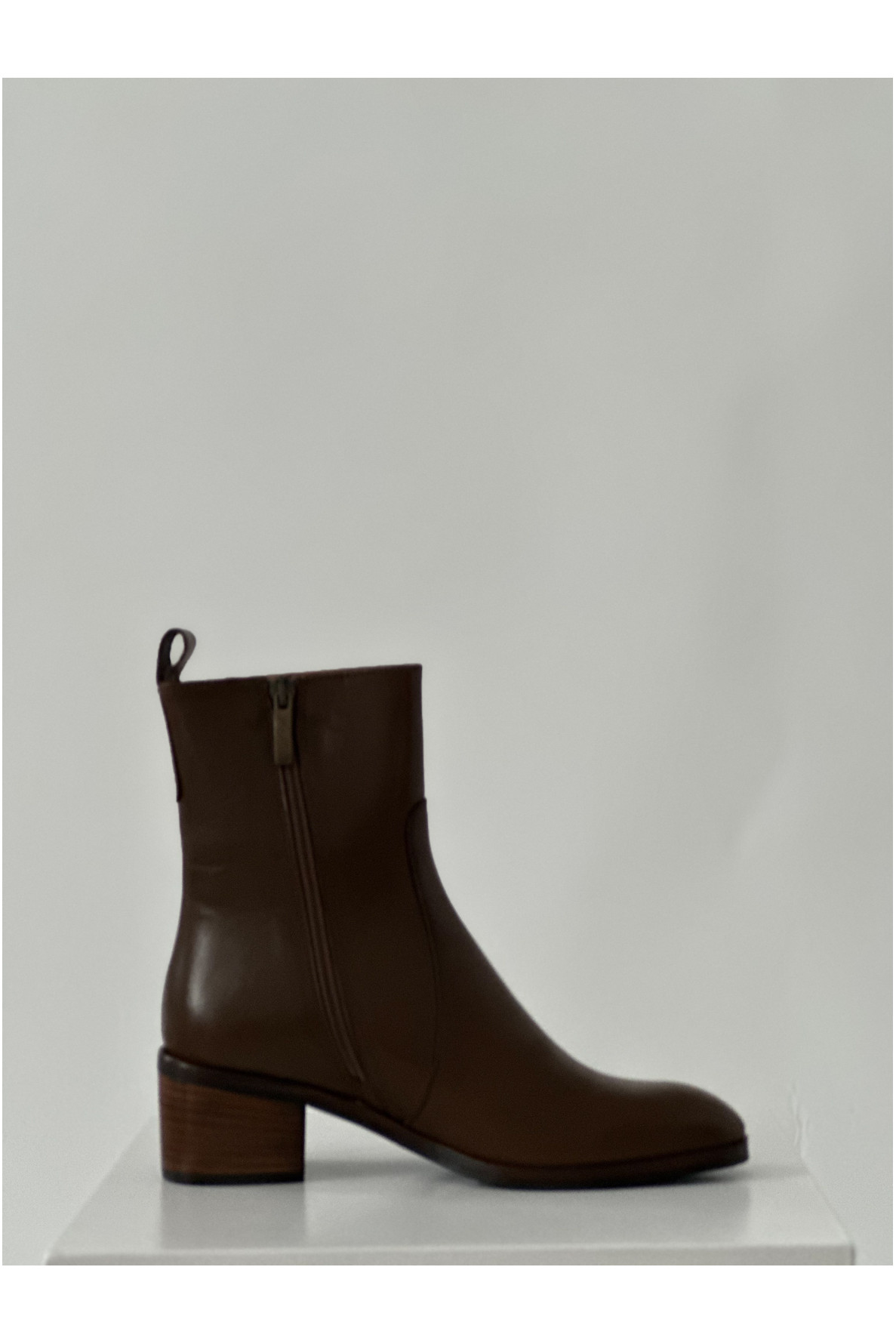 boots cuir talon bois zippée coté - 3