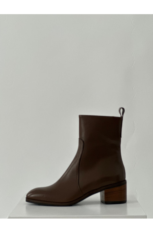 boots cuir talon bois zippée coté - 1