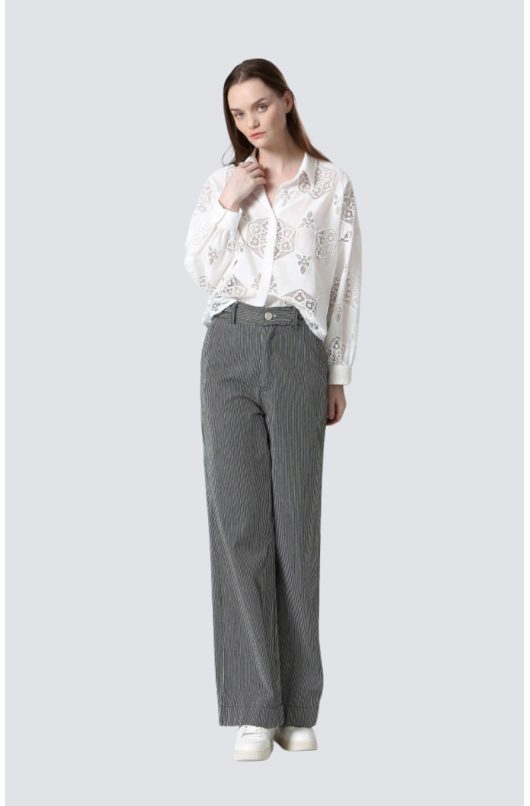 pantalon droit en coton rayee - 1 - See U Soon - 1 