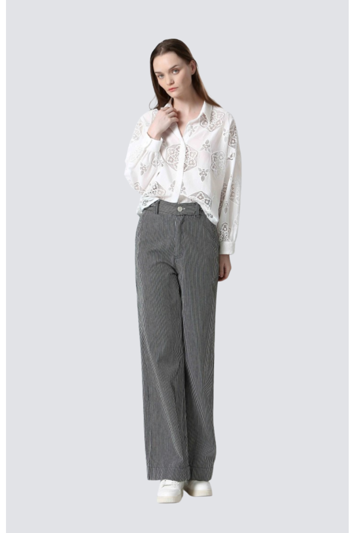 pantalon droit en coton rayee - 1