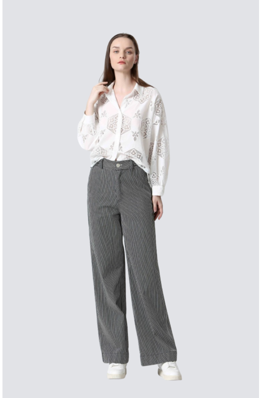 pantalon droit en coton rayee - 2 - See U Soon - 2 