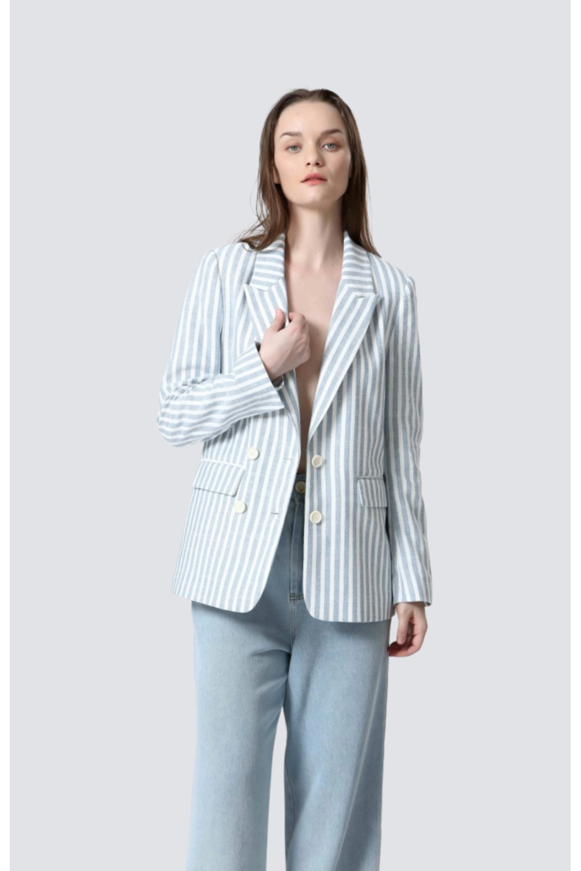 blazer coton/lin rayée - 1