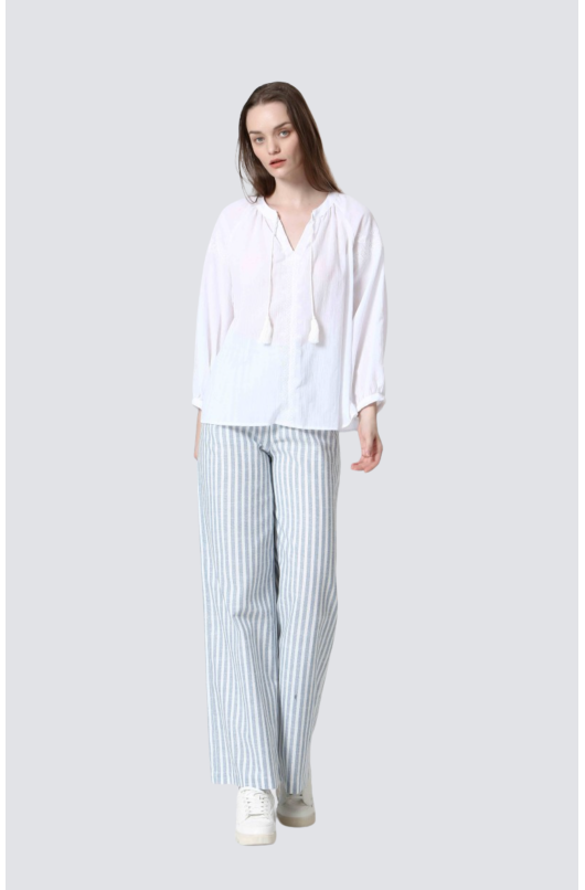 pantalon droit coton/lin rayee - 1 - See U Soon - 1 