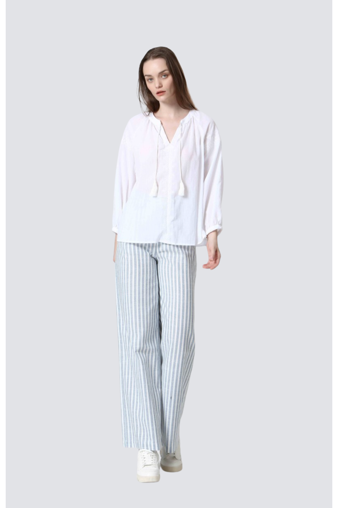 pantalon droit coton/lin rayee - 1