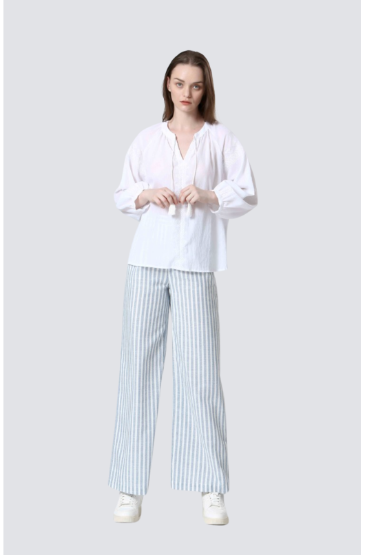 pantalon droit coton/lin rayee - 2 - See U Soon - 2 