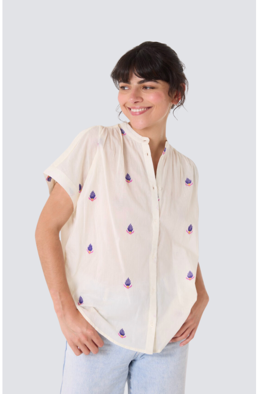 blouse brodée manches courtes col mao maya - 2 - Sacre-coeur - 2 