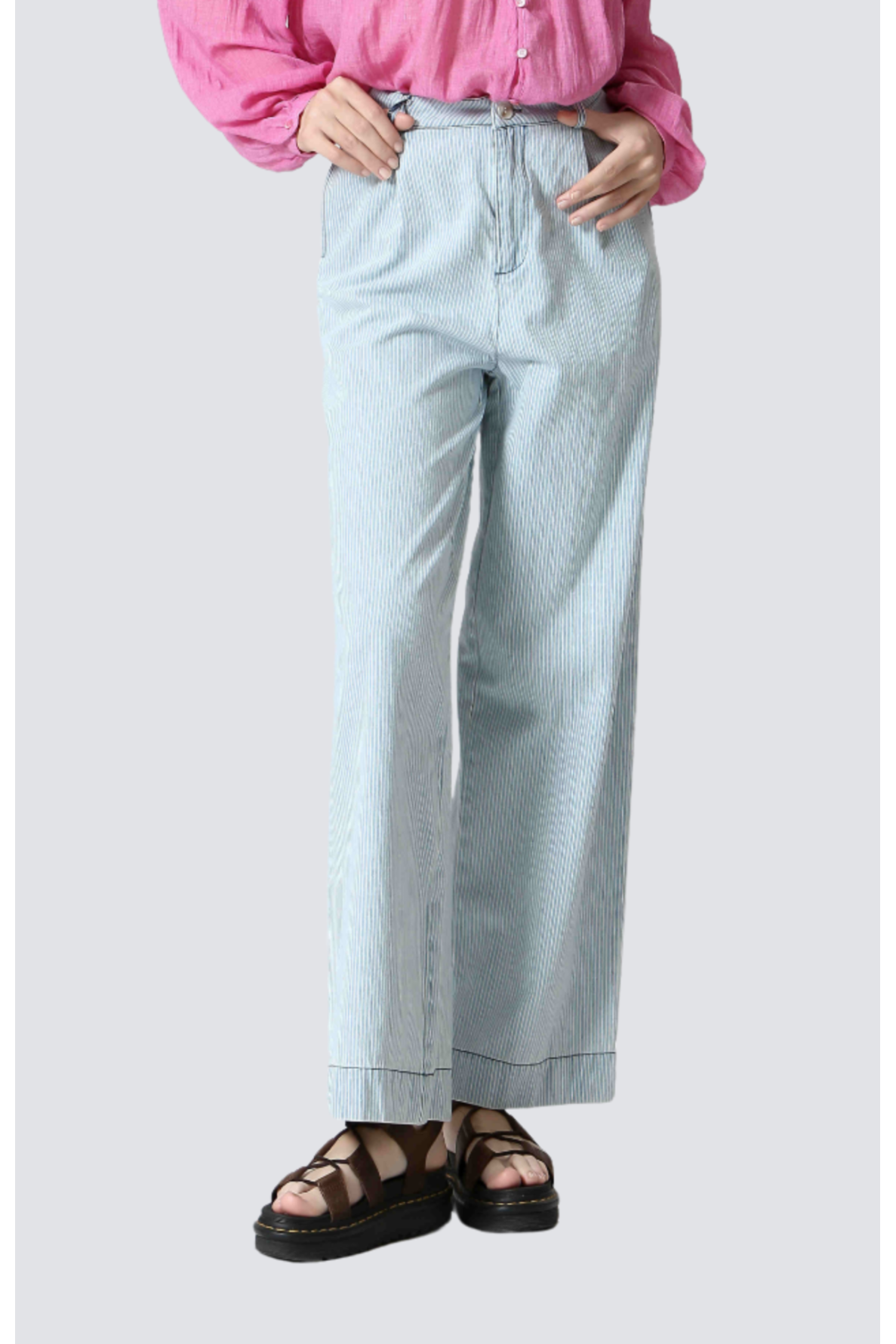 pantalon denim rayé bleu blanc - 1